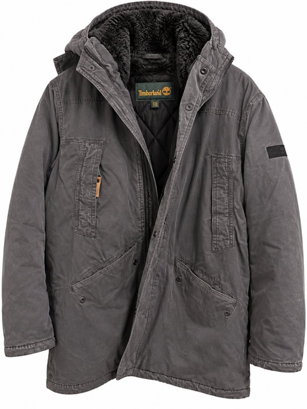 Vintage 2005 Timberland XXL Gray Hooded Insulated Utility Parka Y2K